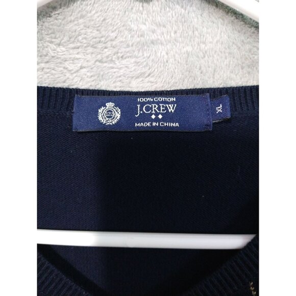 J Crew Sweater Mens XL Navy Blue Yellow Argyle V Neck Pullover Preppy Academia - Picture 5 of 7